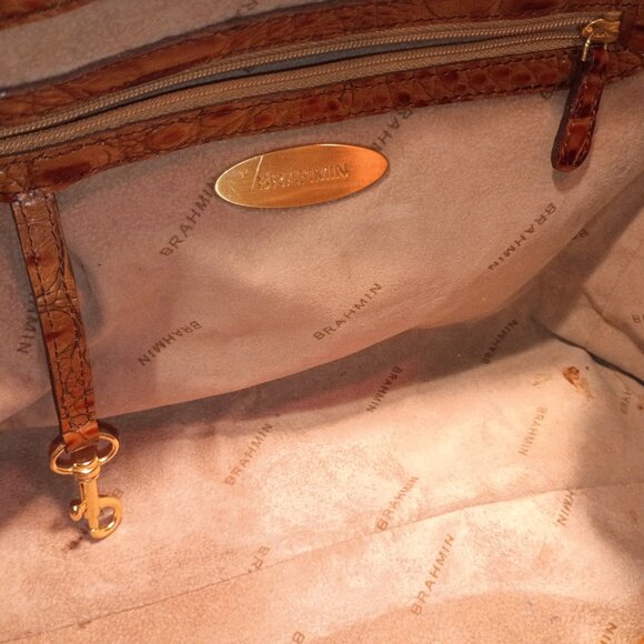 Vintage BRAHMIN ANNABELLE Melbourne Pecan Croc-Embossed Leather Zip-top Satchel - Picture 15 of 15